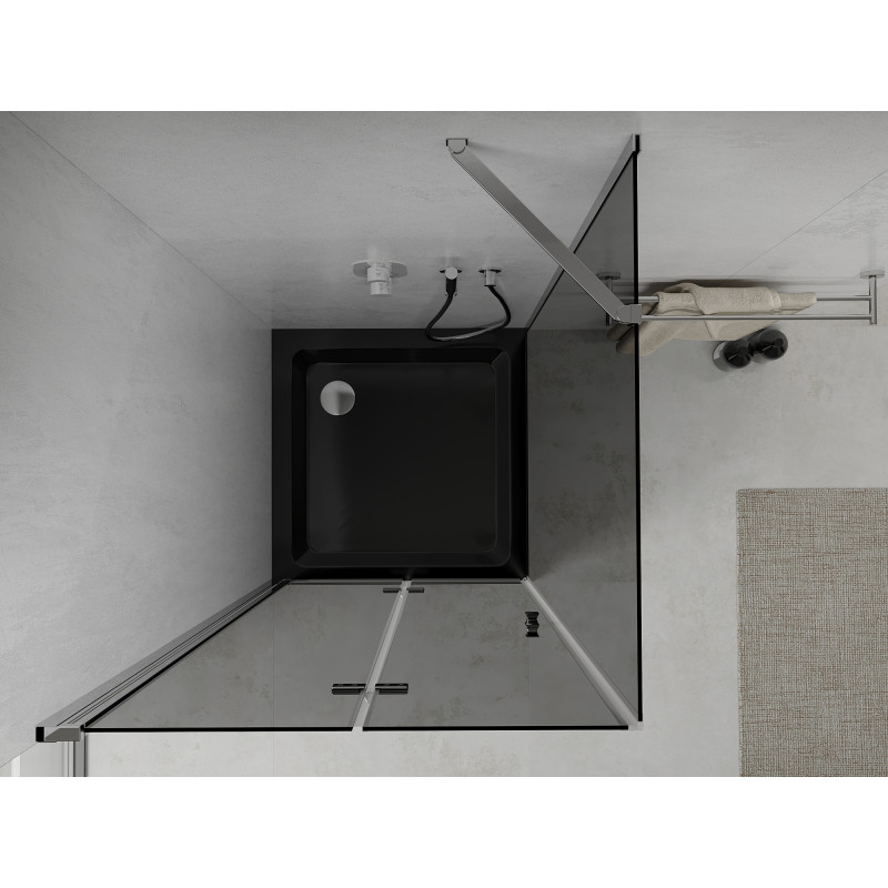 Mexen Lima kabina prysznicowa składana 80 x 80 cm, grafit, chrom + brodzik Flat, czarny - 856-080-080-01-40-4070