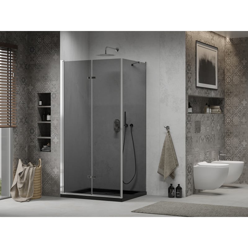 Mexen Lima kabina prysznicowa składana 80 x 120 cm, grafit, chrom + brodzik Flat, czarny - 856-080-120-01-40-4070