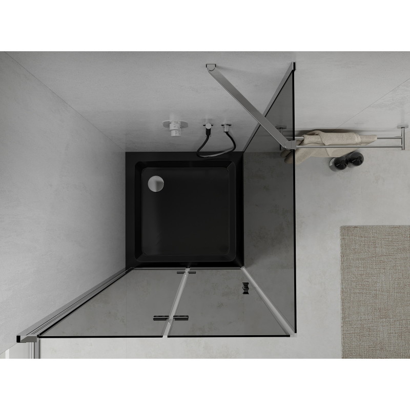 Mexen Lima kabina prysznicowa składana 90 x 90 cm, grafit, chrom + brodzik Flat, czarny - 856-090-090-01-40-4070