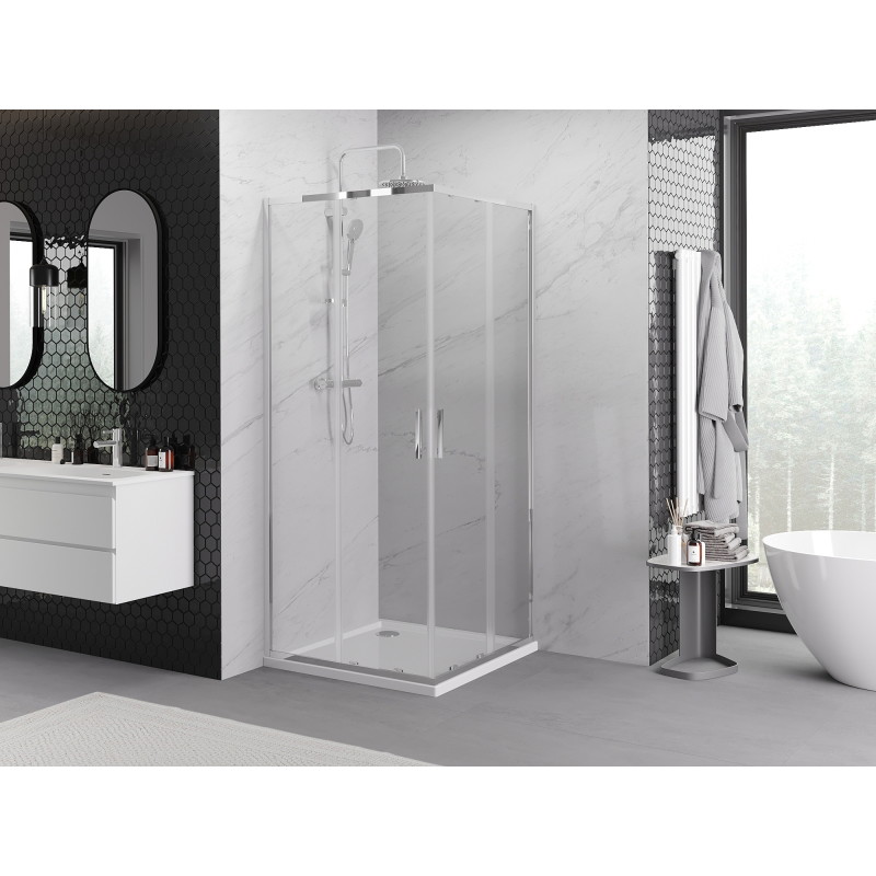 Mexen Exo-S Duo kabina prysznicowa kwadratowa rozsuwana 90 x 90 cm, transparent, chrom - 8111-090-090-01-00