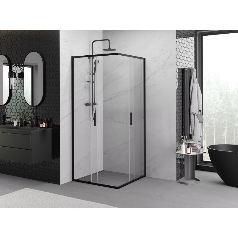 Mexen Exo-S Duo kabina prysznicowa kwadratowa rozsuwana 80 x 80 cm, transparent, czarna - 8111-080-080-70-00