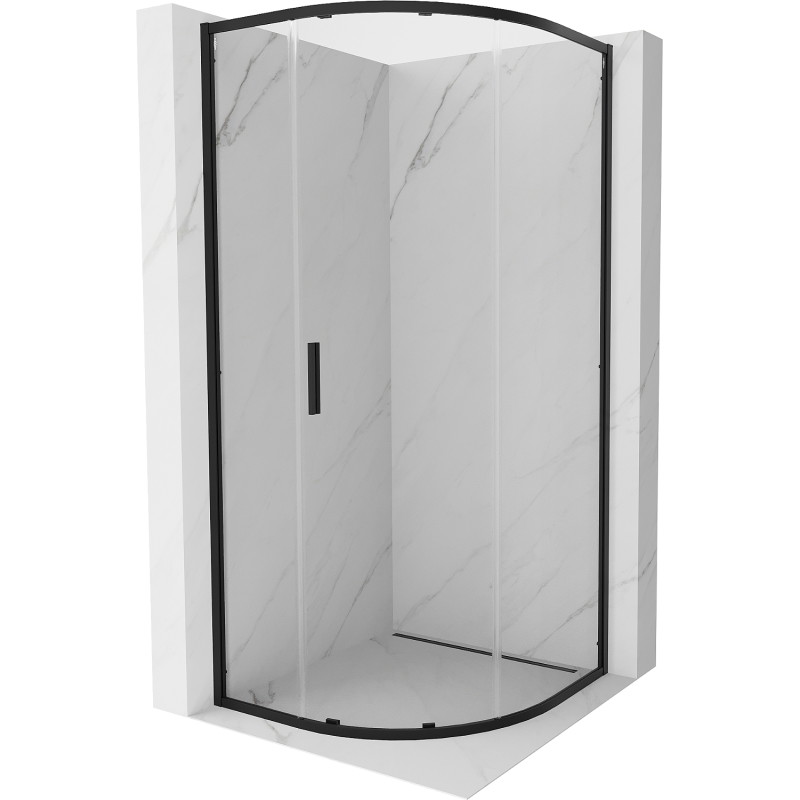 Mexen Exo-S kabina prysznicowa półokrągła rozsuwana 80 x 80 cm, transparent, czarna - 8131-080-080-70-00