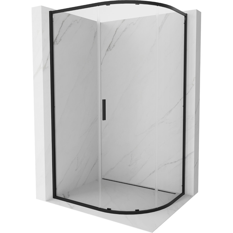 Mexen Exo-S kabina prysznicowa półokrągła asymetryczna rozsuwana 90 x 80 cm, transparent, czarna - 8131-090-080-70-00