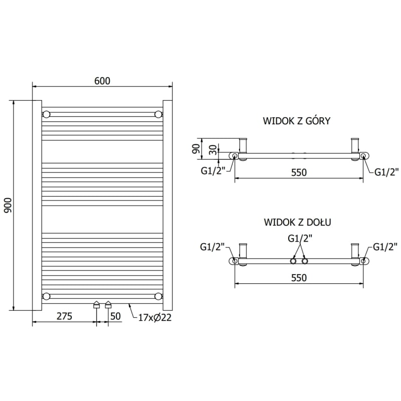 Mexen Mars grzejnik łazienkowy 900 x 600 mm, 430 W, biały - W110-0900-600-00-20