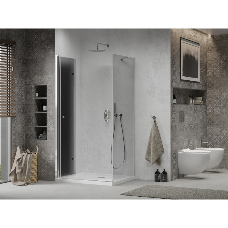 Mexen Lima kabina prysznicowa składana 70 x 90 cm, grafit, chrom + brodzik Flat, biały - 856-070-090-01-40-4010