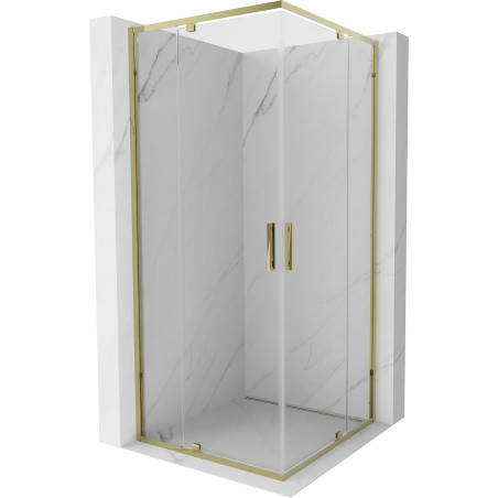 Mexen Exo-R Duo kabina prysznicowa kwadratowa uchylna 100 x 100 cm, transparent, złota - 8110-100-100-50-00