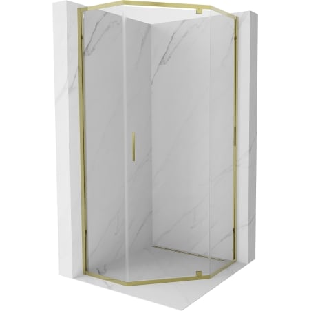 Mexen Exo-R kabina prysznicowa pięciokątna uchylna 80 x 80 cm, transparent, złota - 812-080-080-50-00
