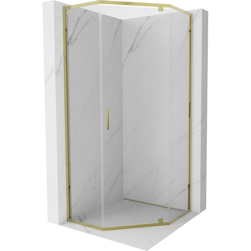 Mexen Exo-R kabina prysznicowa pięciokątna uchylna 90 x 90 cm, transparent, złota - 812-090-090-50-00