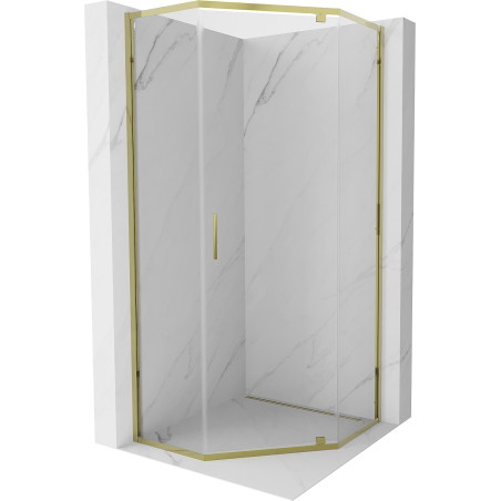 Mexen Exo-R kabina prysznicowa pięciokątna uchylna 90 x 90 cm, transparent, złota - 812-090-090-50-00