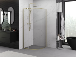 Mexen Exo-S kabina prysznicowa półokrągła rozsuwana 80 x 80 cm, transparent, złota - 8131-080-080-50-00