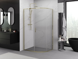 Mexen Exo-S kabina prysznicowa półokrągła rozsuwana 90 x 80 cm, transparent, złota - 8131-090-080-50-00