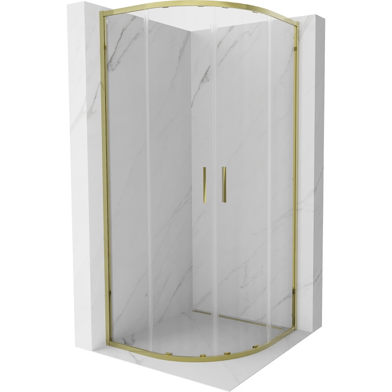 Mexen Exo-S Duo kabina prysznicowa półokrągła rozsuwana 80 x 80 cm, transparent, złota - 8132-080-080-50-00