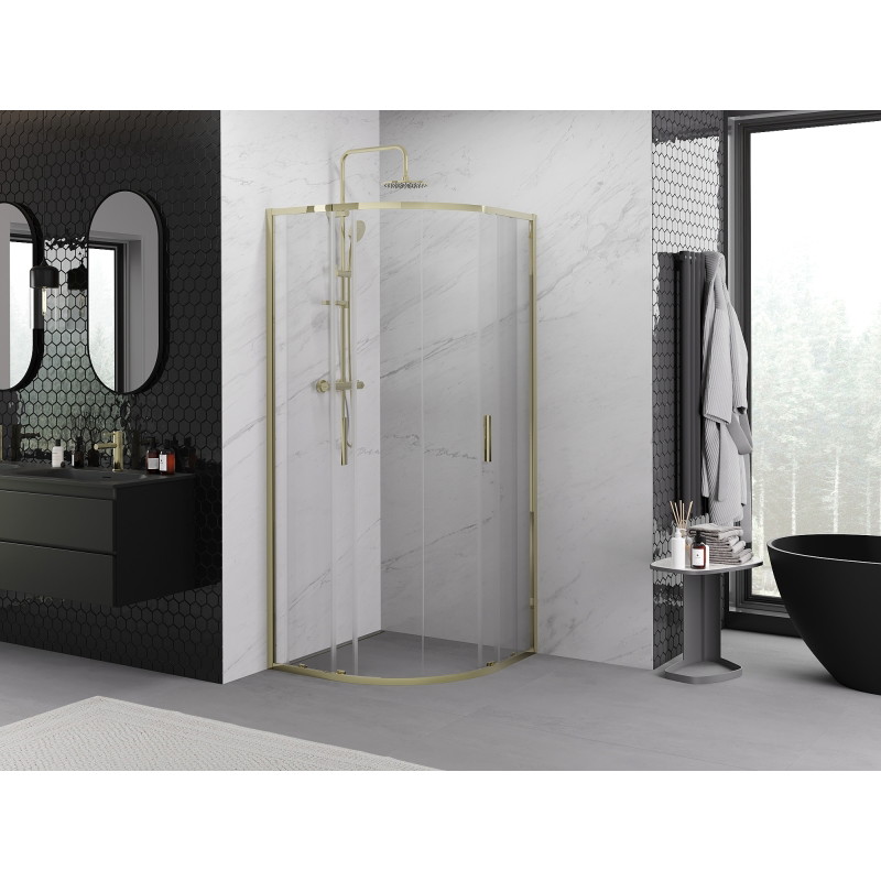 Mexen Exo-S Duo kabina prysznicowa półokrągła rozsuwana 80 x 80 cm, transparent, złota - 8132-080-080-50-00
