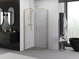 Mexen Exo-S Duo kabina prysznicowa półokrągła rozsuwana 90 x 90 cm, transparent, złota - 8132-090-090-50-00