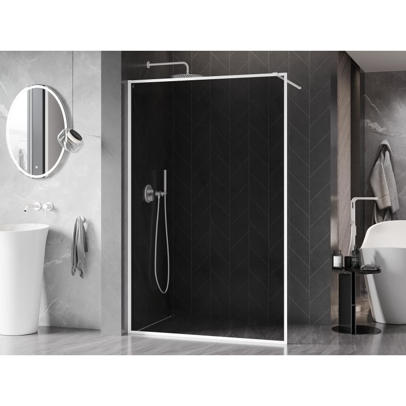 Mexen Kioto-F ścianka prysznicowa Walk-in z ramką 120 x 202 cm, grafit 8 mm, biała - 800-120-104-20-40
