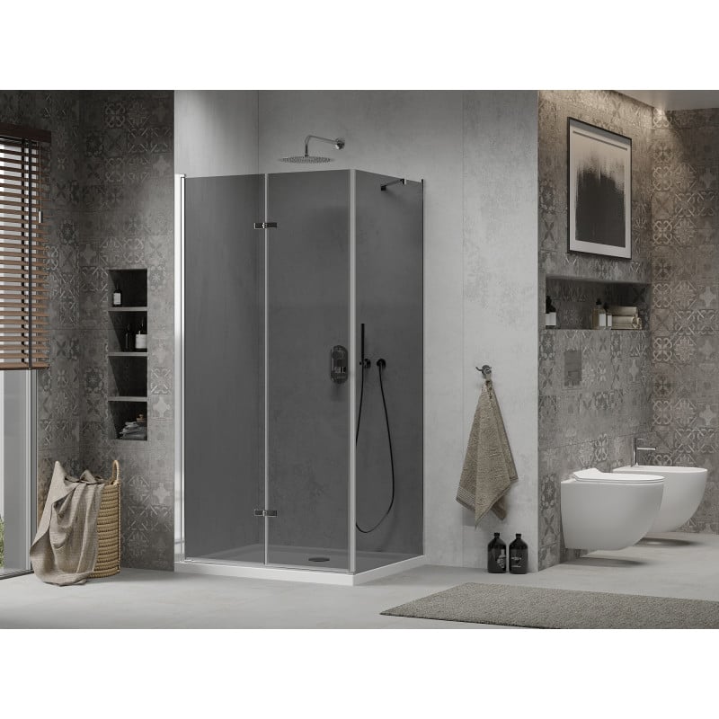 Mexen Lima kabina prysznicowa składana 80 x 120 cm, grafit, chrom + brodzik Flat, biały - 856-080-120-01-40-4010