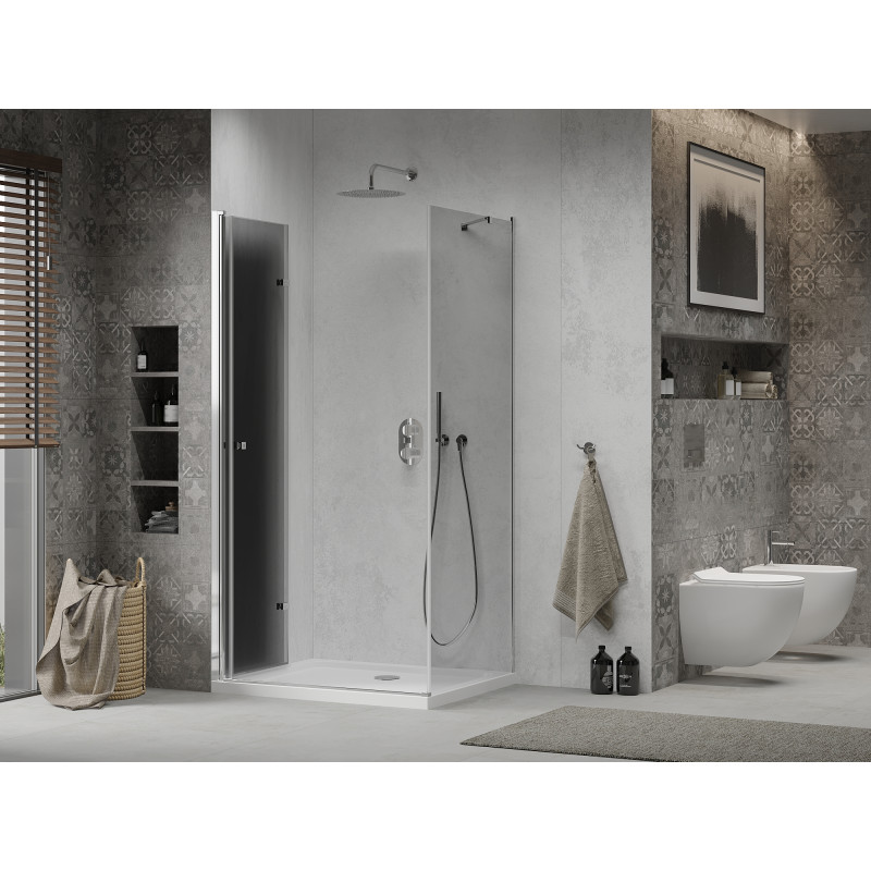 Mexen Lima kabina prysznicowa składana 80 x 120 cm, grafit, chrom + brodzik Flat, biały - 856-080-120-01-40-4010