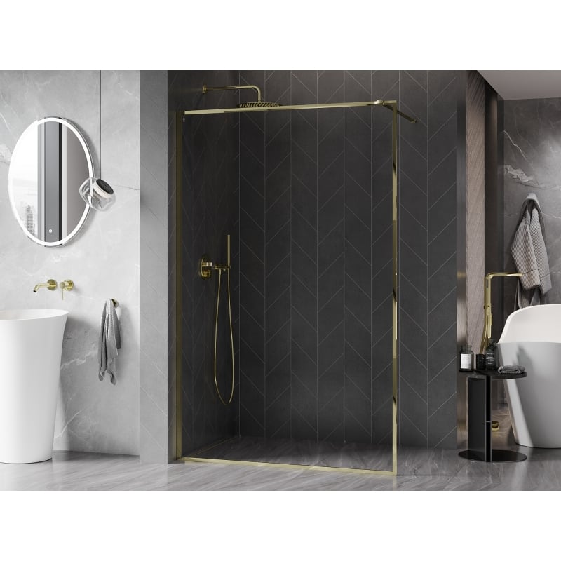 Mexen Kioto-F ścianka prysznicowa Walk-in z ramką 125 x 202 cm, transparent 8 mm, złota - 800-125-104-50-00