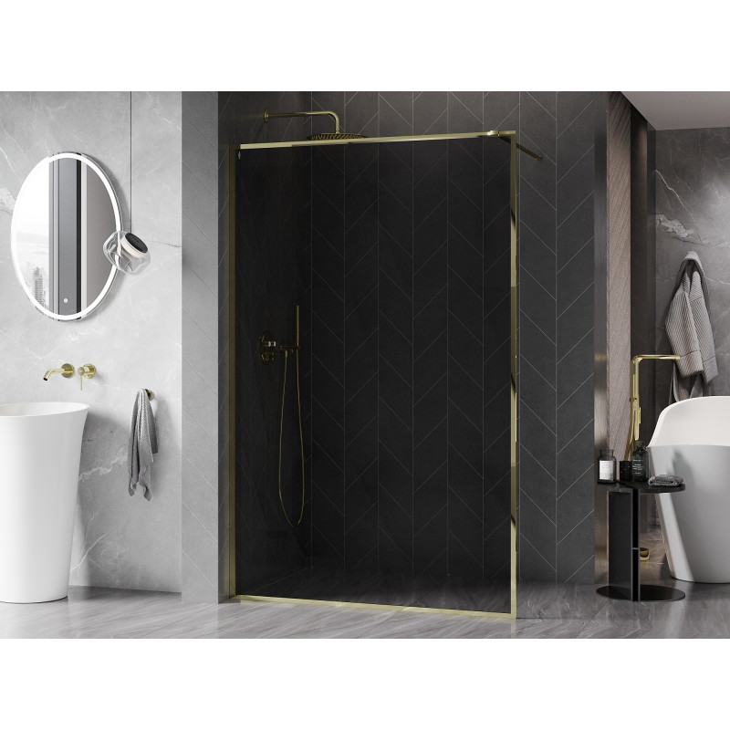 Mexen Kioto-F ścianka prysznicowa Walk-in z ramką 70 x 202 cm, grafit 8 mm, złota - 800-070-104-50-40