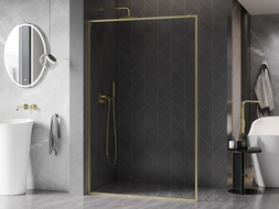 Mexen Kioto-F ścianka prysznicowa Walk-in z ramką 75 x 202 cm, transparent 8 mm, złota szczotkowana - 800-075-104-55-00
