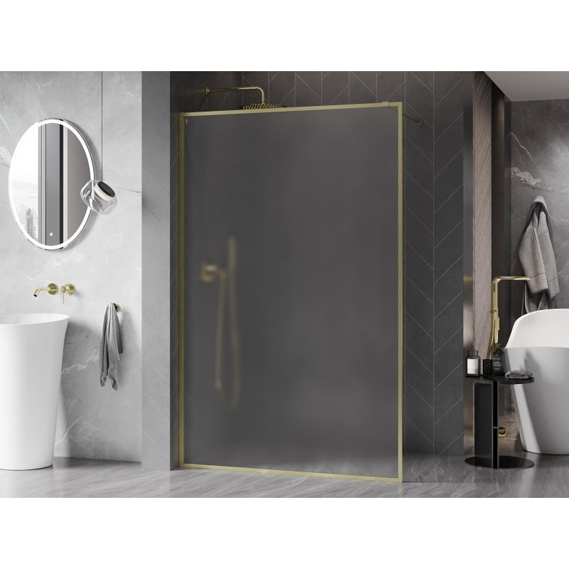 Mexen Kioto-F ścianka prysznicowa Walk-in z ramką 140 x 202 cm, szron 8 mm, złota szczotkowana - 800-140-104-55-30