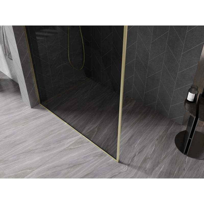 Mexen Kioto-F ścianka prysznicowa Walk-in z ramką 80 x 202 cm, grafit 8 mm, złota szczotkowana - 800-080-104-55-40