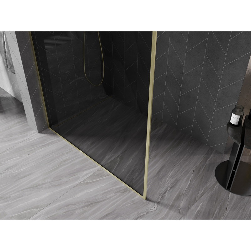 Mexen Kioto-F ścianka prysznicowa Walk-in z ramką 120 x 202 cm, grafit 8 mm, złota szczotkowana - 800-120-104-55-40