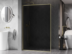 Mexen Kioto-F ścianka prysznicowa Walk-in z ramką 120 x 202 cm, grafit 8 mm, złota szczotkowana - 800-120-104-55-40