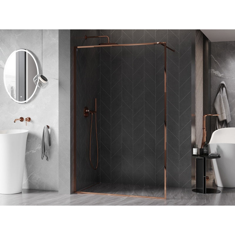 Mexen Kioto-F ścianka prysznicowa Walk-in z ramką 65 x 202 cm, transparent 8 mm, różowe złoto - 800-065-104-60-00