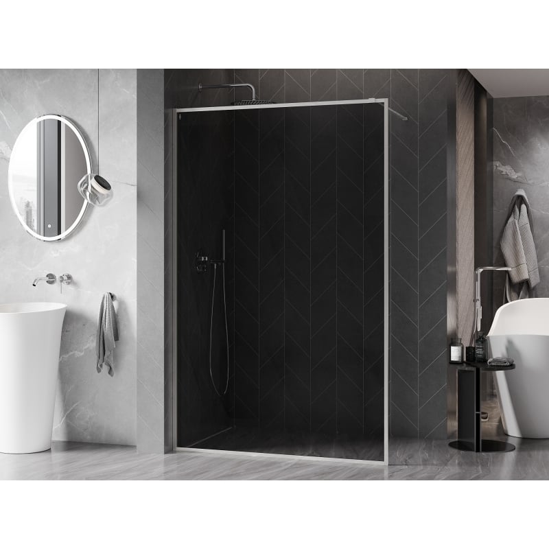Mexen Kioto-F ścianka prysznicowa Walk-in z ramką 140 x 202 cm, grafit 8 mm, nikiel szczotkowany - 800-140-104-97-40