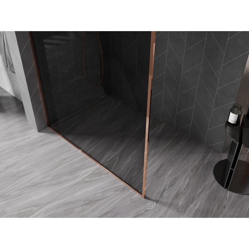 Mexen Kioto-F ścianka prysznicowa Walk-in z ramką 80 x 202 cm, grafit 8 mm, różowe złoto - 800-080-104-60-40