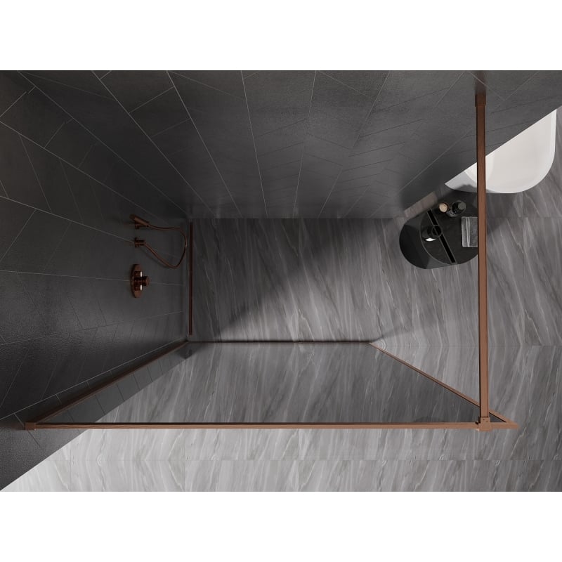 Mexen Kioto-F ścianka prysznicowa Walk-in z ramką 120 x 202 cm, grafit 8 mm, miedź szczotkowana - 800-120-104-65-40