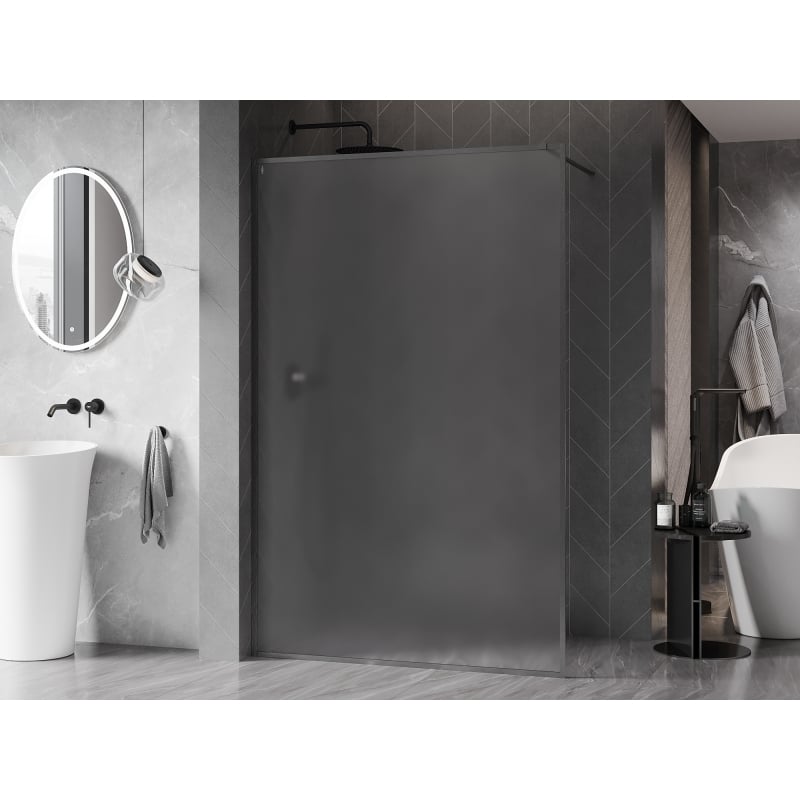 Mexen Kioto-F ścianka prysznicowa Walk-in z ramką 130 x 202 cm, szron 8 mm, gun gray szczotkowany - 800-130-104-66-30