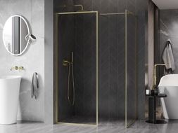 Mexen Kioto-F ścianka prysznicowa Walk-in z ramką 150 x 85 cm, transparent 8 mm, złota szczotkowana - 800-150-202-04-55-085