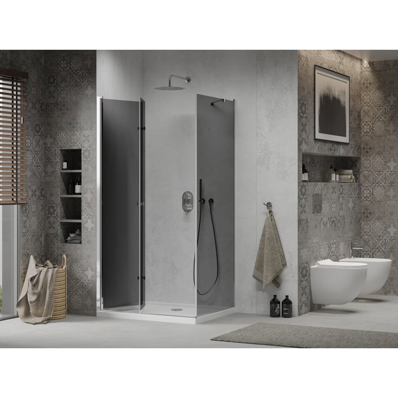 Mexen Lima kabina prysznicowa składana 100 x 120 cm, grafit, chrom + brodzik Flat, biały - 856-100-120-01-40-4010