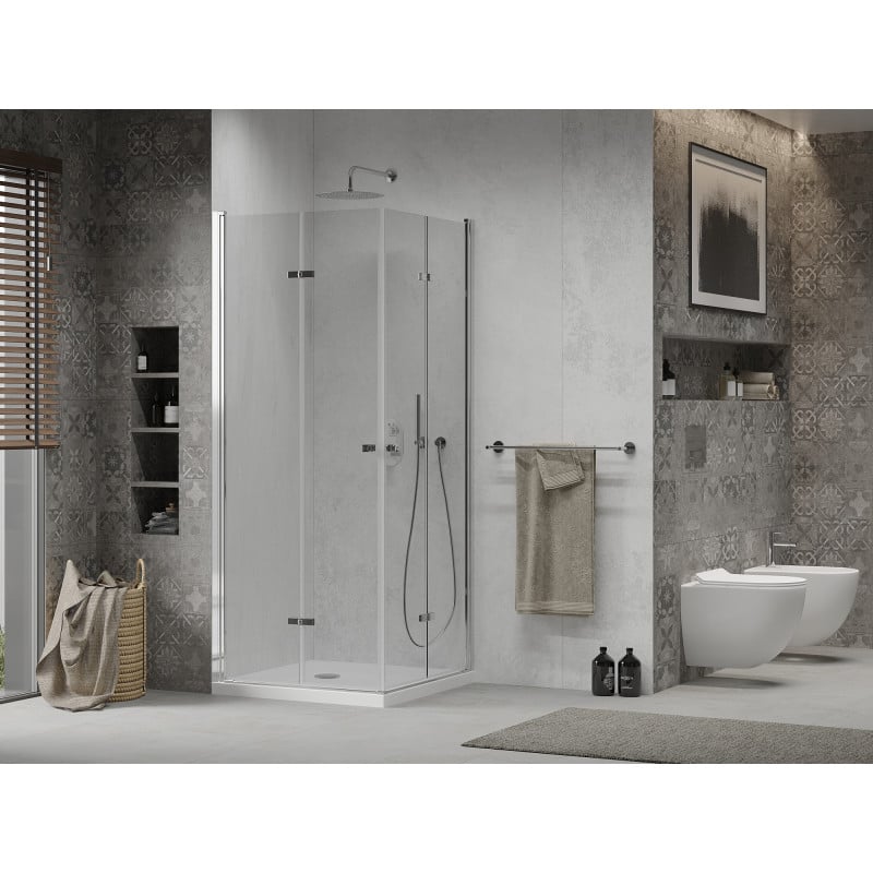 Mexen Lima Duo kabina prysznicowa składana 70 x 70 cm, transparent, chrom + brodzik Flat - 856-070-070-01-02-4010