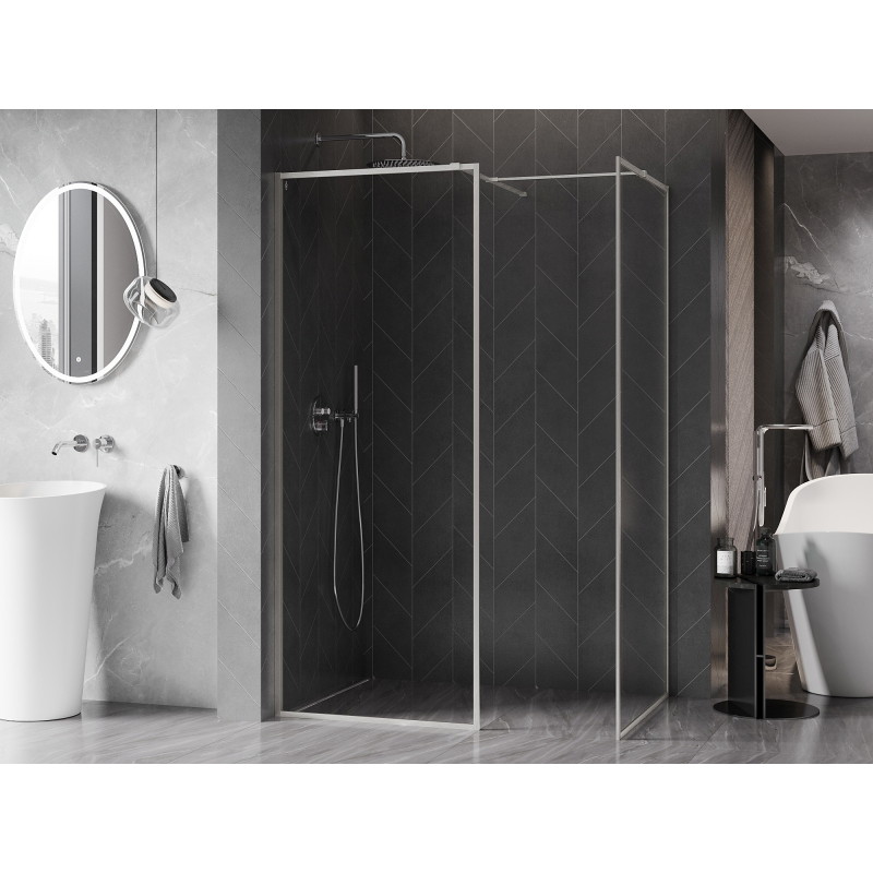 Mexen Kioto-F ścianka prysznicowa Walk-in z ramką 150 x 110 cm, transparent 8 mm, nikiel szczotkowany - 800-150-202-04-97-110