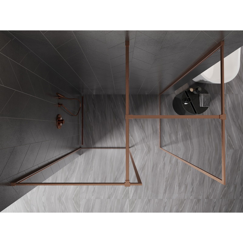 Mexen Kioto-F ścianka prysznicowa Walk-in z ramką 150 x 75 cm, transparent 8 mm, miedź szczotkowana - 800-150-202-04-65-075
