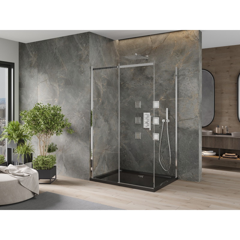 Mexen Omega kabina prysznicowa rozsuwana 120 x 80 cm, transparent, chrom + brodzik Flat, czarny - 825-120-080-01-00-4070