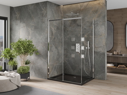 Mexen Omega kabina prysznicowa rozsuwana 120 x 80 cm, transparent, chrom + brodzik Flat, czarny - 825-120-080-01-00-4070