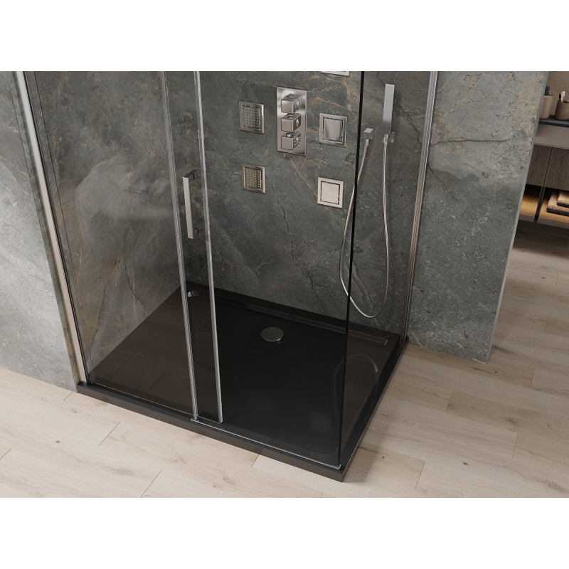 Mexen Omega kabina prysznicowa rozsuwana 120 x 80 cm, transparent, chrom + brodzik Flat, czarny - 825-120-080-01-00-4070