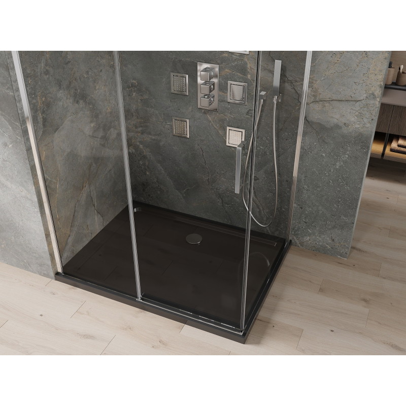 Mexen Omega kabina prysznicowa rozsuwana 120 x 90 cm, transparent, chrom + brodzik Flat, czarny - 825-120-090-01-00-4070