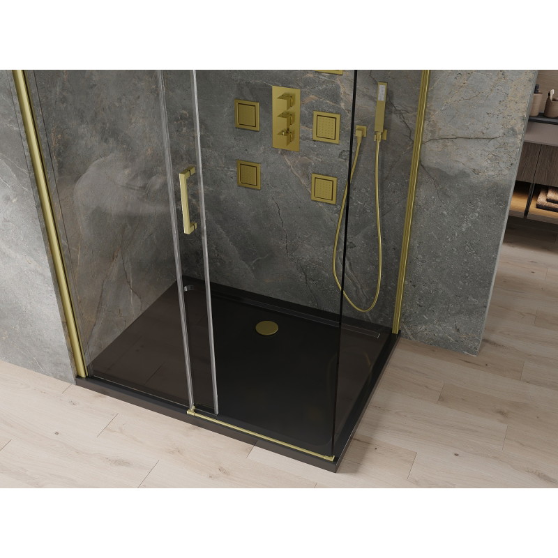 Mexen Omega kabina prysznicowa rozsuwana 100 x 90 cm, transparent, złota + brodzik Flat, czarny - 825-100-090-50-00-4070G