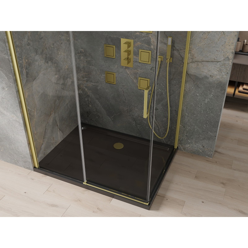 Mexen Omega kabina prysznicowa rozsuwana 100 x 90 cm, transparent, złota + brodzik Flat, czarny - 825-100-090-50-00-4070G