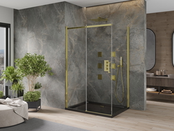 Mexen Omega kabina prysznicowa rozsuwana 120 x 80 cm, transparent, złota + brodzik Flat, czarny - 825-120-080-50-00-4070G