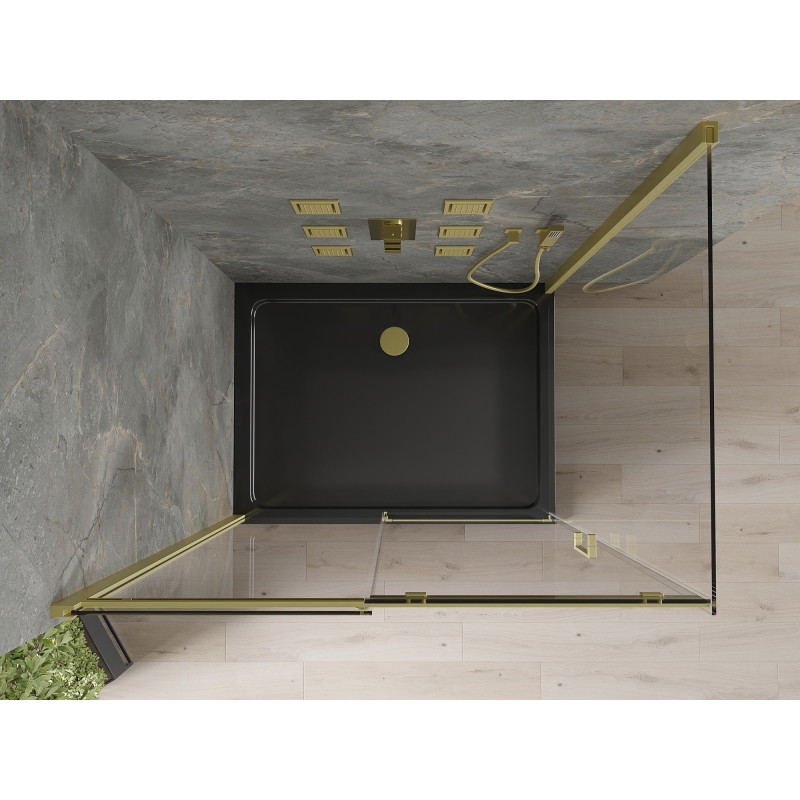 Mexen Omega kabina prysznicowa rozsuwana 120 x 90 cm, transparent, złota + brodzik Flat, czarny - 825-120-090-50-00-4070G