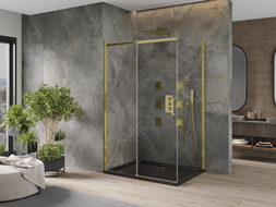 Mexen Omega kabina prysznicowa rozsuwana 120 x 90 cm, transparent, złota + brodzik Flat, czarny - 825-120-090-50-00-4070G