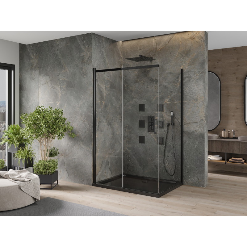 Mexen Omega kabina prysznicowa rozsuwana 100 x 80 cm, transparent, czarna + brodzik Flat, czarny - 825-100-080-70-00-4070B