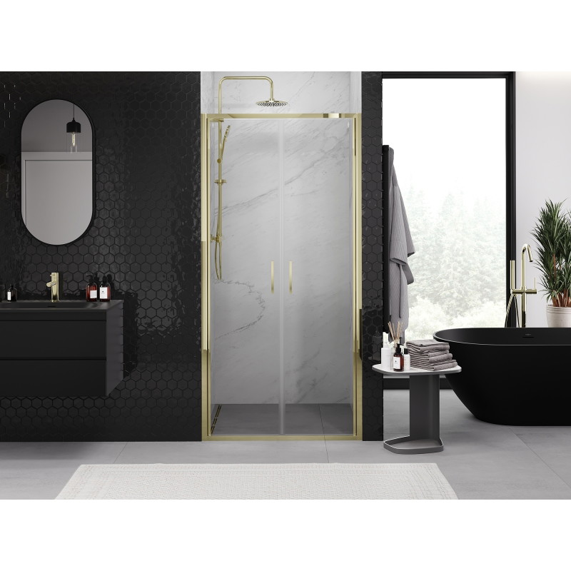 Mexen Exo-B Duo drzwi prysznicowe podwójne uchylne 80 cm, transparent, złote - 814-080-000-50-00
