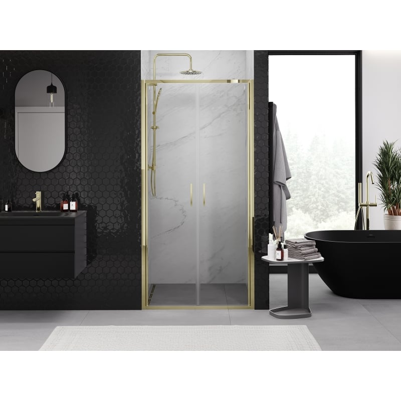 Mexen Exo drzwi prysznicowe podwójne uchylne 80 cm, transparent, złote - 814-080-000-50-00